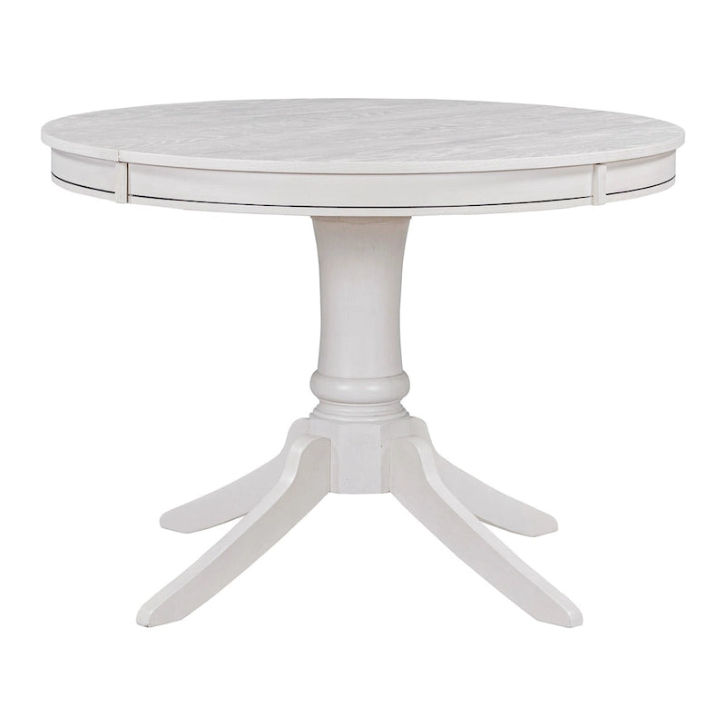 5 Piece Round Dining Table Set, Solid Wood Kitchen Table and Chair Set with Extendable Table and 4 Upholstered Chairs