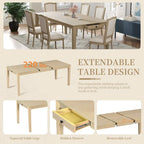 Ensemble table et chaises de salle à manger 7 pièces, table et chaises en bois massif avec table de salle à manger extensible, 2 tiroirs et 6 chaises rembourrées