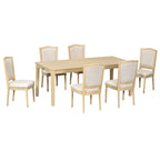 Ensemble table et chaises de salle à manger 7 pièces, table et chaises en bois massif avec table de salle à manger extensible, 2 tiroirs et 6 chaises rembourrées
