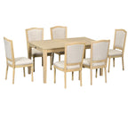 Ensemble table et chaises de salle à manger 7 pièces, table et chaises en bois massif avec table de salle à manger extensible, 2 tiroirs et 6 chaises rembourrées