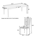 Ensemble table et chaises de salle à manger 7 pièces, table et chaises en bois massif avec table de salle à manger extensible, 2 tiroirs et 6 chaises rembourrées
