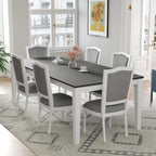 Ensemble table et chaises de salle à manger 7 pièces, table et chaises en bois massif avec table de salle à manger extensible, 2 tiroirs et 6 chaises rembourrées