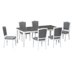 Ensemble table et chaises de salle à manger 7 pièces, table et chaises en bois massif avec table de salle à manger extensible, 2 tiroirs et 6 chaises rembourrées