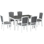 Ensemble table et chaises de salle à manger 7 pièces, table et chaises en bois massif avec table de salle à manger extensible, 2 tiroirs et 6 chaises rembourrées