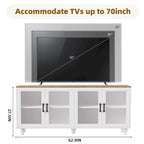 Meuble TV avec étagères et portes en verre trempé, Centre de divertissement avec étagères réglables pour téléviseurs jusqu'à 70 pouces