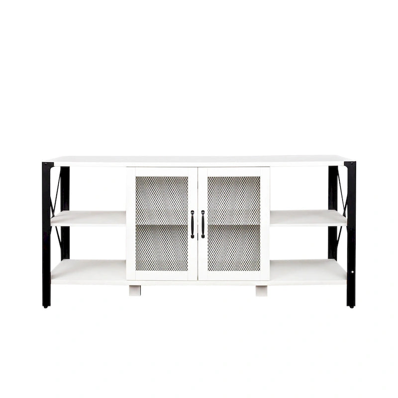 Industrial Farmhouse TV Stand with 4 Storage Shelf and 2 Storage Cabinets for Living Rooms and Kitchens