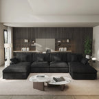 Minimalist Linen Sectional Sofa Down Filled Cloud Couch, U-Shape Deep Seat Couch with Cushions