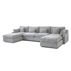 Minimalist Linen Sectional Sofa Down Filled Cloud Couch, U-Shape Deep Seat Couch with Cushions