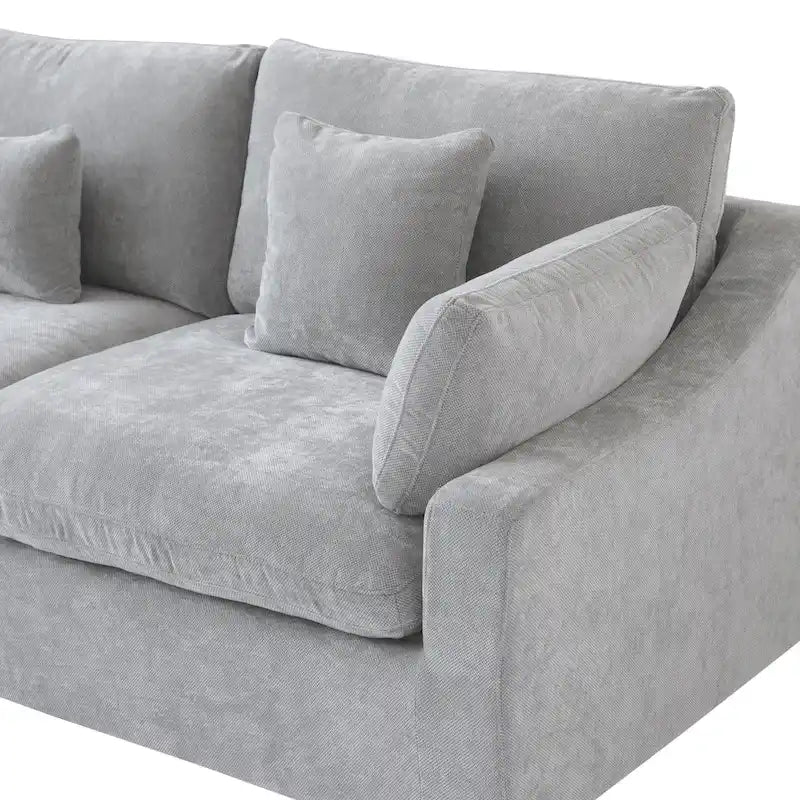 Minimalist Linen Sectional Sofa Down Filled Cloud Couch, U-Shape Deep Seat Couch with Cushions