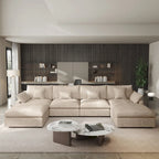 Minimalist Linen Sectional Sofa Down Filled Cloud Couch, U-Shape Deep Seat Couch with Cushions