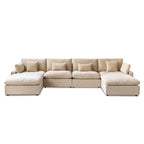 Minimalist Linen Sectional Sofa Down Filled Cloud Couch, U-Shape Deep Seat Couch with Cushions