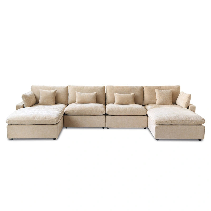 Minimalist Linen Sectional Sofa Down Filled Cloud Couch, U-Shape Deep Seat Couch with Cushions
