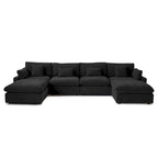 Minimalist Linen Sectional Sofa Down Filled Cloud Couch, U-Shape Deep Seat Couch with Cushions