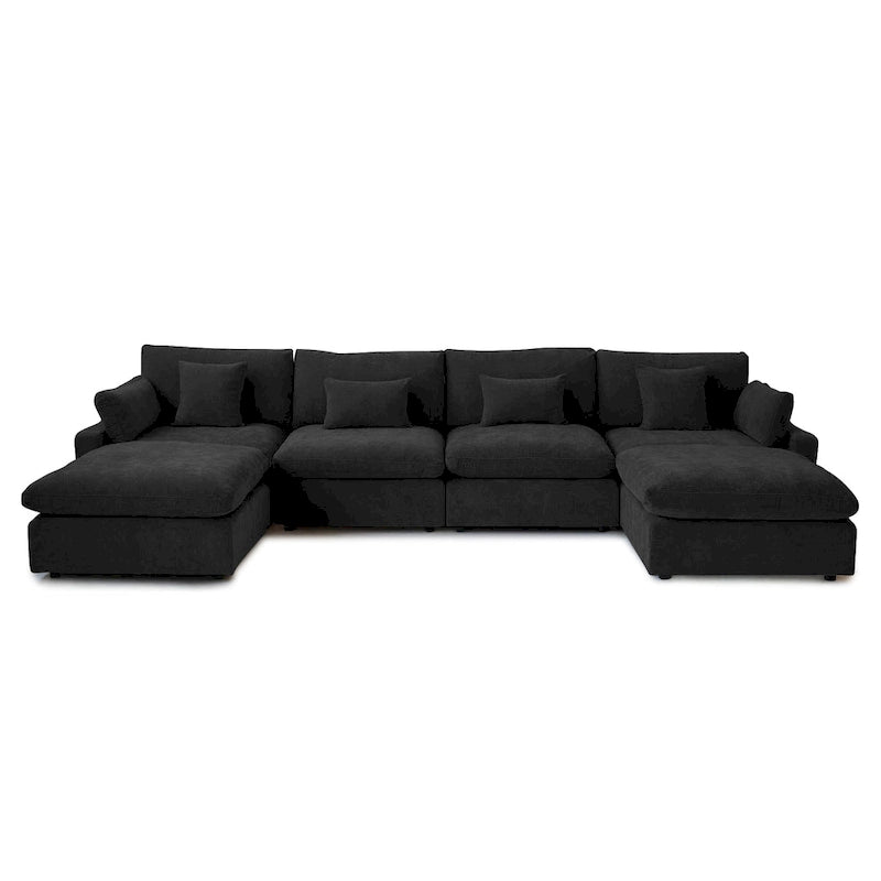 Minimalist Linen Sectional Sofa Down Filled Cloud Couch, U-Shape Deep Seat Couch with Cushions