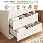 Armoire de chambre avec 2 portes persiennes, armoire blanche avec tringles de suspension et 2 tiroirs, armoire de chambre moderne