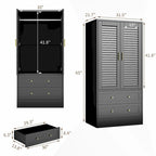 Armoire de chambre avec 2 portes persiennes, armoire blanche avec tringles de suspension et 2 tiroirs, armoire de chambre moderne