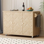 51.2W Kitchen Island with Drop Leaf, Farmhouse Kitchen Island on Wheels with Internal Storage Rack Rolling Kitchen Cart