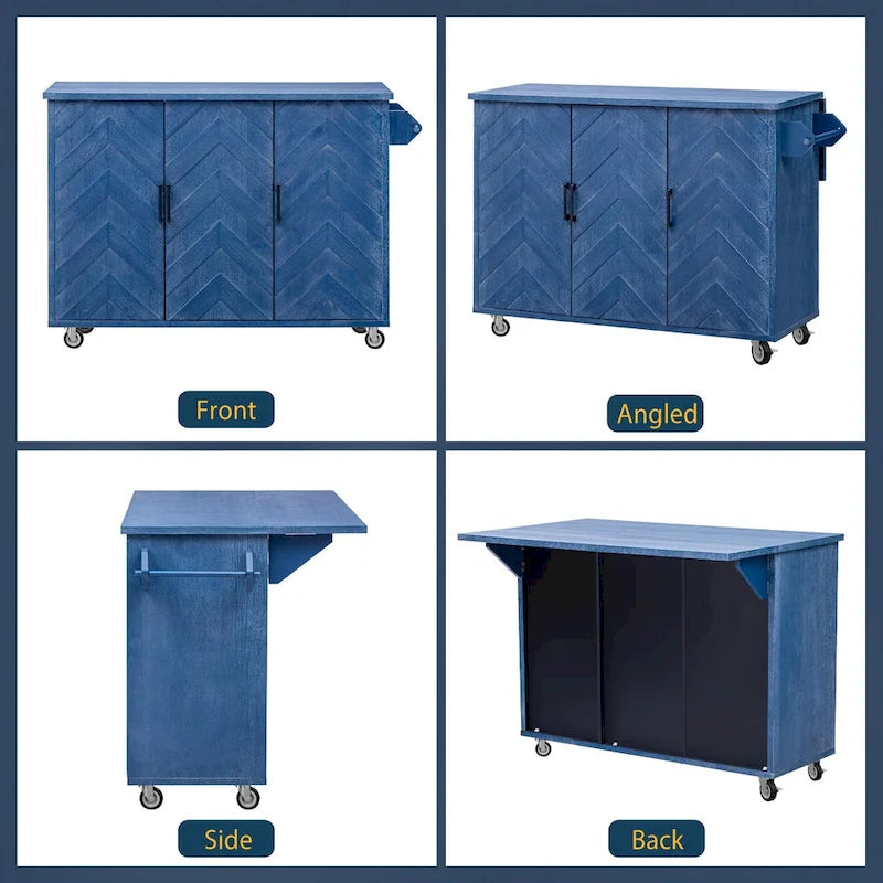 51.2W Kitchen Island with Drop Leaf, Farmhouse Kitchen Island on Wheels with Internal Storage Rack Rolling Kitchen Cart