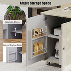 51.2W Kitchen Island with Drop Leaf, Farmhouse Kitchen Island on Wheels with Internal Storage Rack Rolling Kitchen Cart