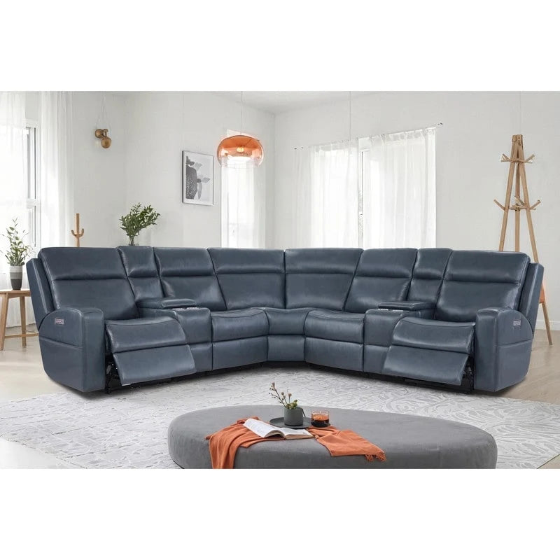 Sectionnel inclinable électrique en cuir véritable 110 W avec rangement et ports USB et USB-C pour salon