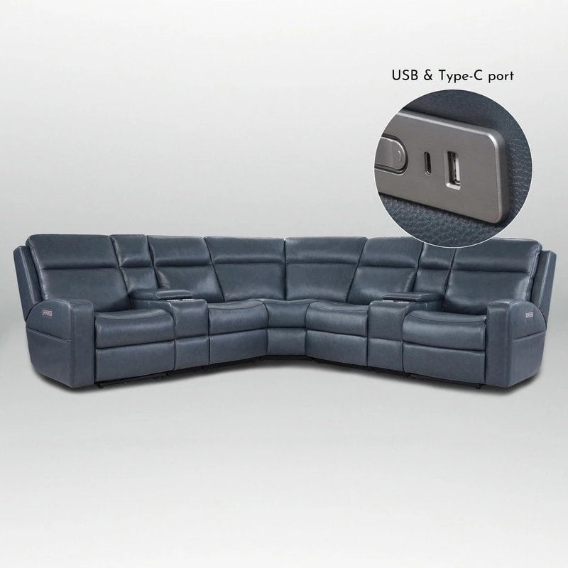 Sectionnel inclinable électrique en cuir véritable 110 W avec rangement et ports USB et USB-C pour salon