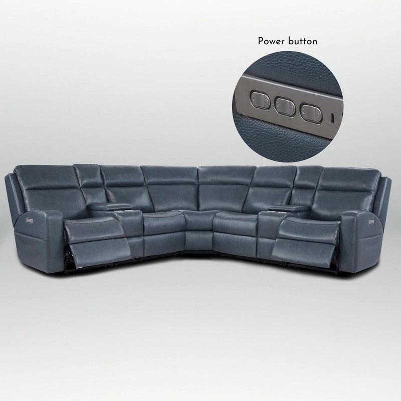 Sectionnel inclinable électrique en cuir véritable 110 W avec rangement et ports USB et USB-C pour salon