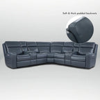 110 W Width Genuine Leather Power Recliner Sectional with Storage, USB&USB-C Port for Living Room