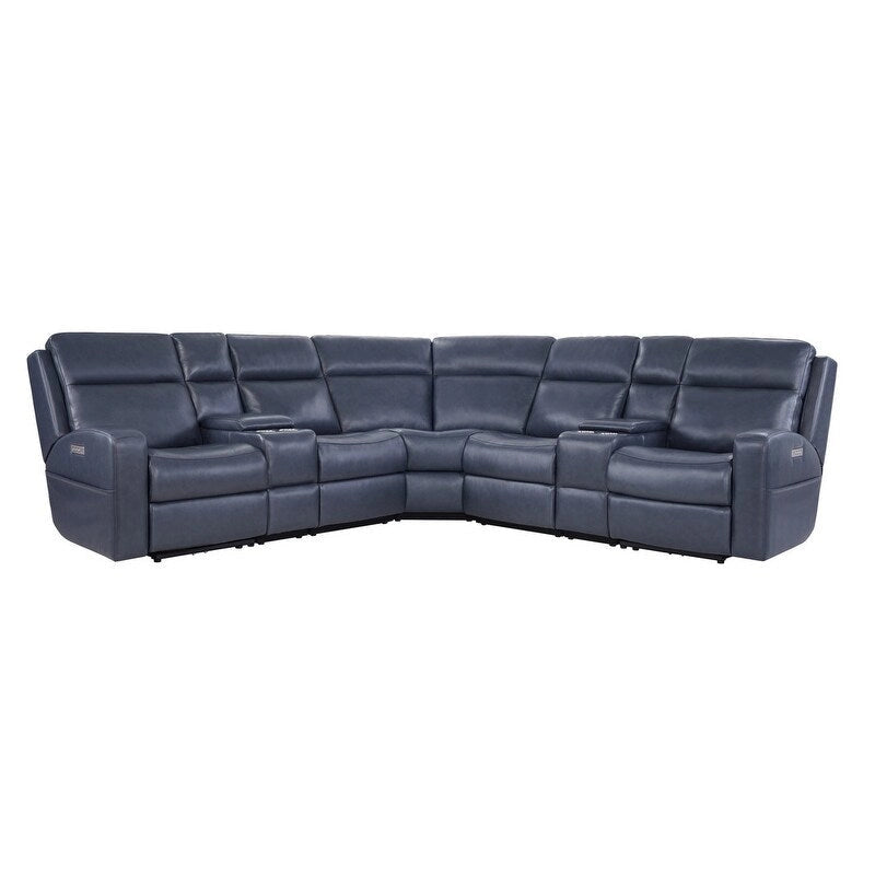 110 W Width Genuine Leather Power Recliner Sectional with Storage, USB&USB-C Port for Living Room