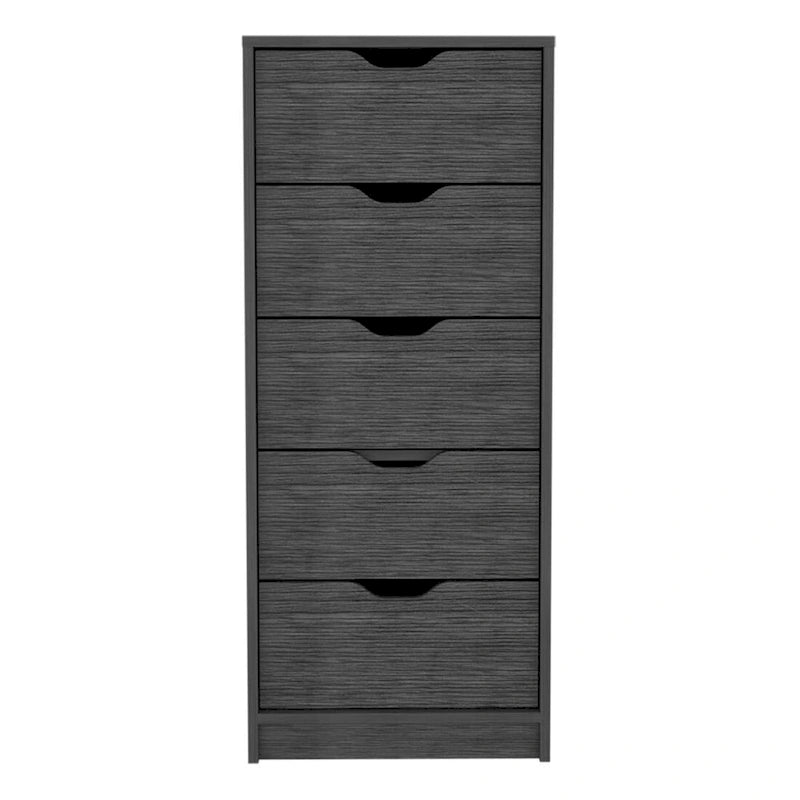 Compact Vertical Wood Dresser with 5 Drawers Slim Chest of Drawers for Bedroom or Office Use