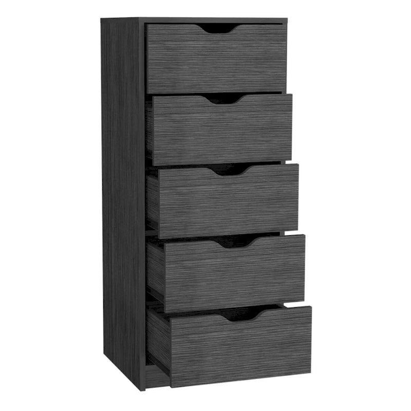 Compact Vertical Wood Dresser with 5 Drawers Slim Chest of Drawers for Bedroom or Office Use