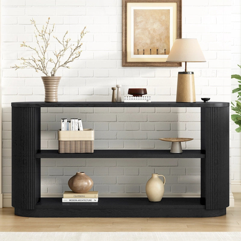 Versatile Slim Console Table with Open Shelf and Stylish Wood Grain for Living Room