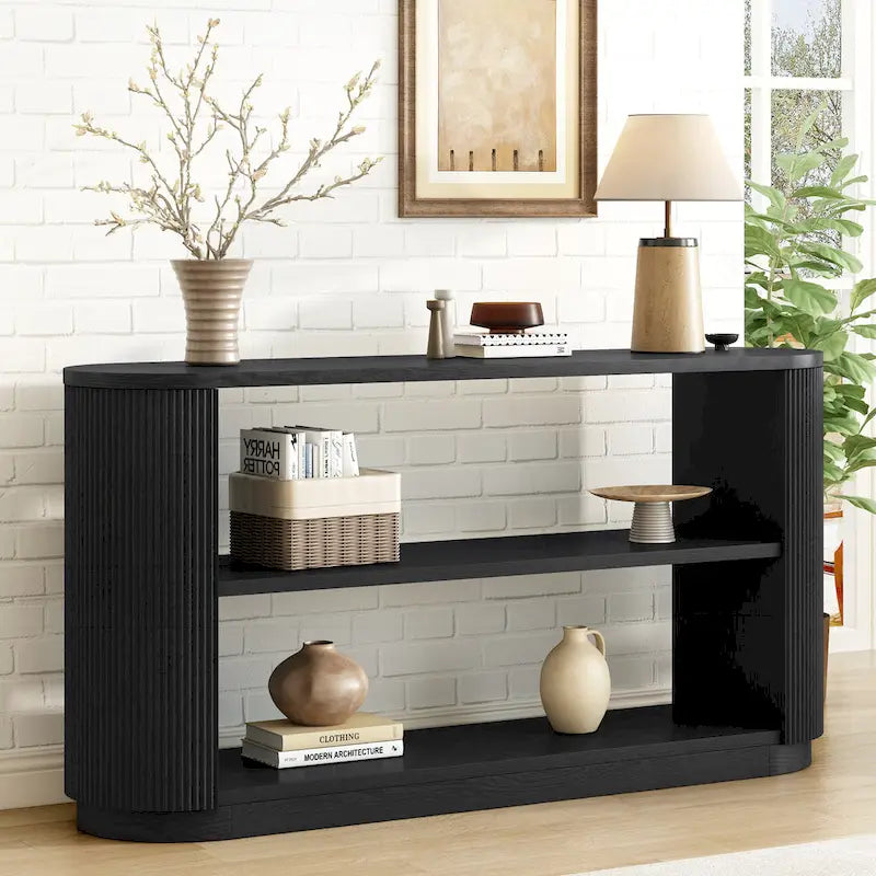 Versatile Slim Console Table with Open Shelf and Stylish Wood Grain for Living Room