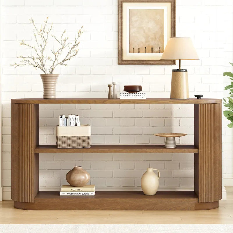 Versatile Slim Console Table with Open Shelf and Stylish Wood Grain for Living Room