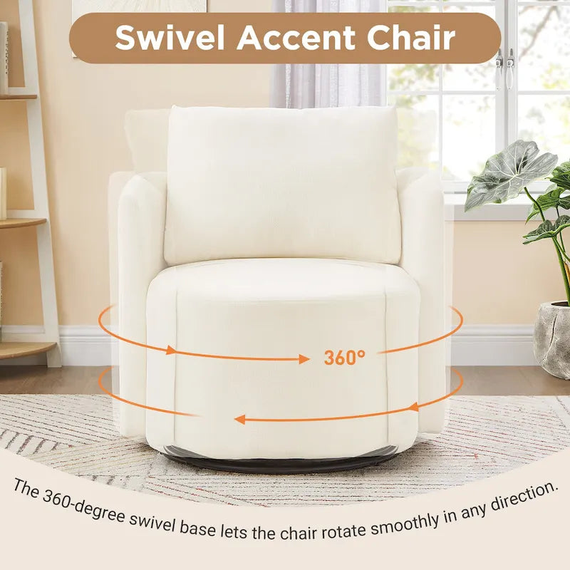 360 Swivel Chair, 29.9 Accent Barrel Armchair, Upholstered Swivel Sofa Chair with Curved Design