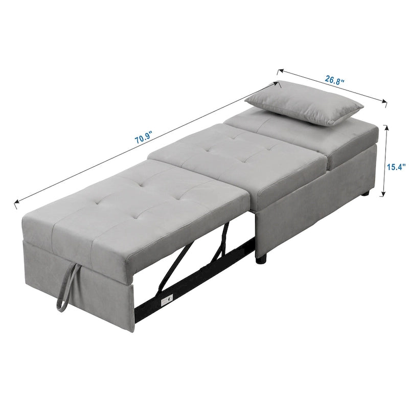 Multi-Functional Folding Ottoman Sofa Bed with Converts to Lounge Chair and Single Bed (264lb Capacity)