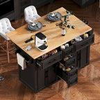 Kitchen Storage Island on Wheels with Drop Leaf & Power Outlet, 56.5 Kitchen Island with 4 Doors , 5 Deep Drawers