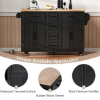 Kitchen Storage Island on Wheels with Drop Leaf & Power Outlet, 56.5 Kitchen Island with 4 Doors , 5 Deep Drawers