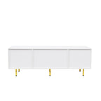 Meuble TV moderne blanc chaud avec 2 armoires de rangement et 2 tiroirs à fermeture douce pour appartements et salons