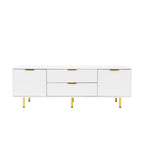 Meuble TV moderne blanc chaud avec 2 armoires de rangement et 2 tiroirs à fermeture douce pour appartements et salons