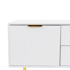 Meuble TV moderne blanc chaud avec 2 armoires de rangement et 2 tiroirs à fermeture douce pour appartements et salons