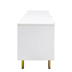Meuble TV moderne blanc chaud avec 2 armoires de rangement et 2 tiroirs à fermeture douce pour appartements et salons