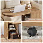 C Shaped Sofa Side Table, Mobile End Table with Storage