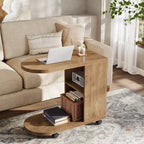 C Shaped Sofa Side Table, Mobile End Table with Storage