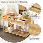 45.5 MDF Retro Console Table with Gold Accents, 2 Storage Drawers and Geometric Design