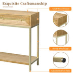 45.5 MDF Retro Console Table with Gold Accents, 2 Storage Drawers and Geometric Design