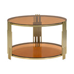 Table basse en verre trempé de 31,5 po avec motif métallique asymétrique et étagère inférieure