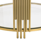 Table basse en verre trempé de 31,5 po avec motif métallique asymétrique et étagère inférieure