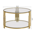 Table basse en verre trempé de 31,5 po avec motif métallique asymétrique et étagère inférieure