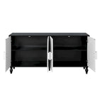 63 Accent TV Stand with Carved Doors & Wood Legs for Living Room