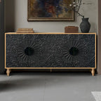 63 Accent TV Stand with Carved Doors & Wood Legs for Living Room